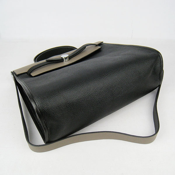 7A Replica Hermes Black/Grey Kelly 32cm Togo Leather Bag 60667